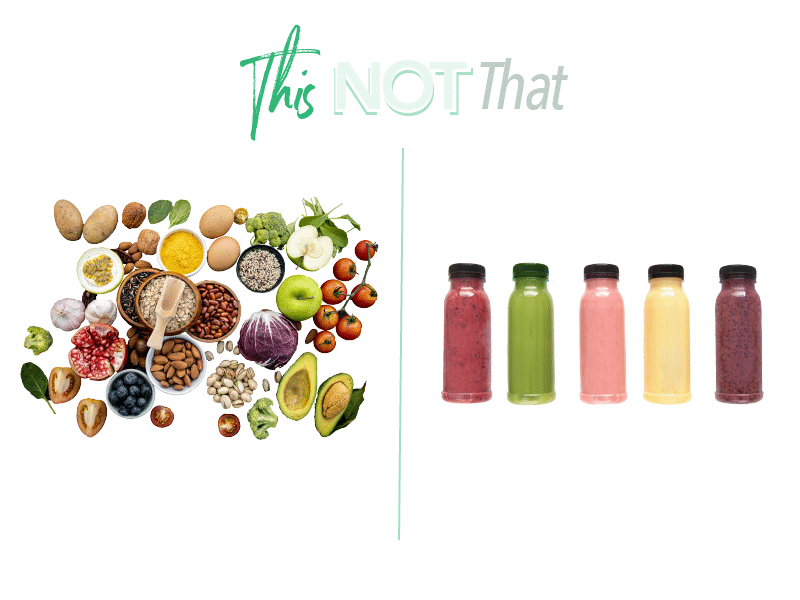 Graphic comparing Whole Foods to pre-packaged juices 